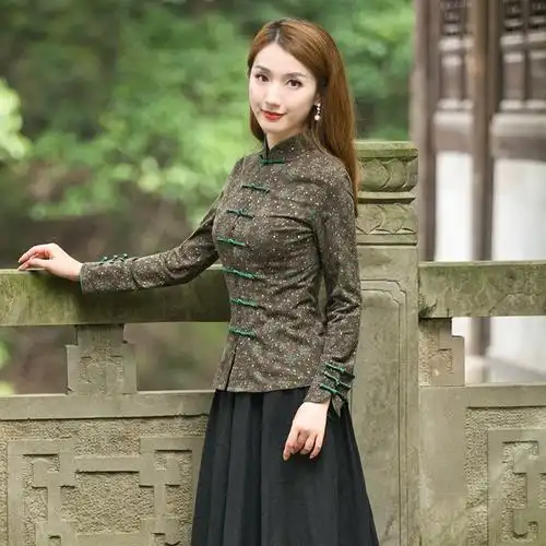 筠雅改良唐装女中国风中式盘扣上衣新棉麻复古时尚旗袍茶服女外套
