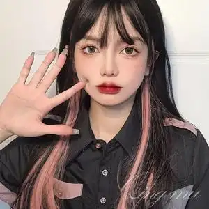 倾慕粉色挑染假发 日系日常自然渐变粉色长发直发假发女全头套