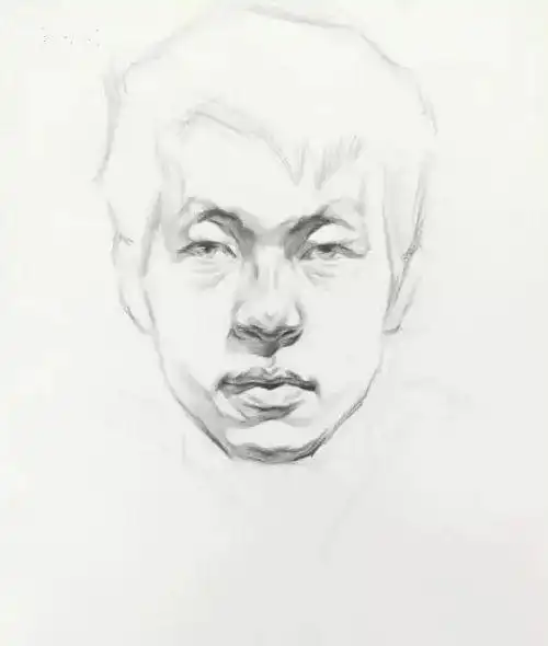 结构素描男青年正面头像教程头像结构素描绘画步骤