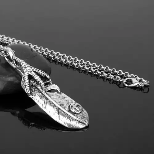 goros高桥吾郎鹰爪羽毛吊坠项链个性复古毛衣链配饰品厂家批发