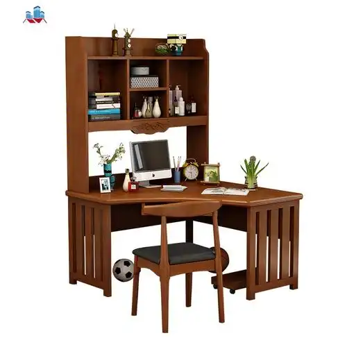 全实木转角书桌书架组合家用书柜一体简约现代电脑桌拐角写字台泰空仓