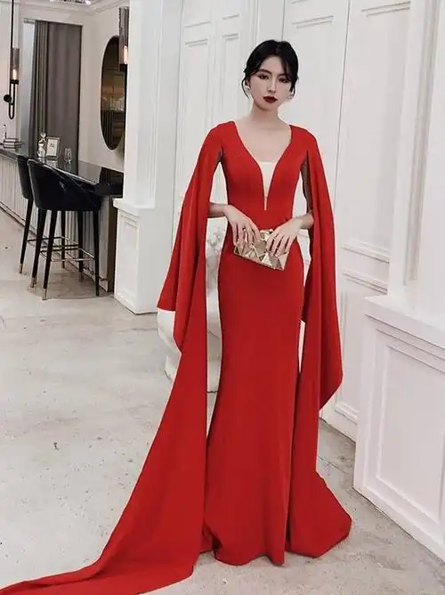 高贵礼服晚礼服红色连衣裙2020新款优雅气质长款气场女王主持人女