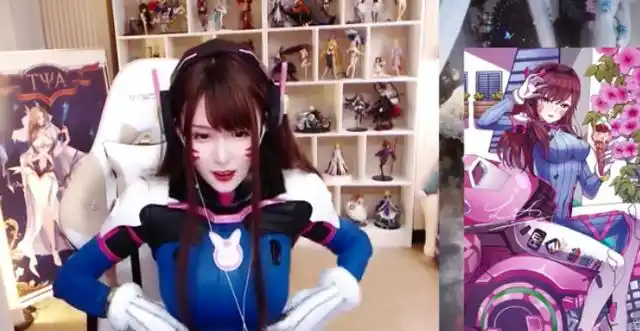 腐团儿cos守望先锋d.va,胶衣勒得太紧,只好不停调整没地放的手