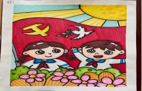 用线条和色彩描绘对建党百年的祝福,一幅幅绘画作品表达了对党和革命