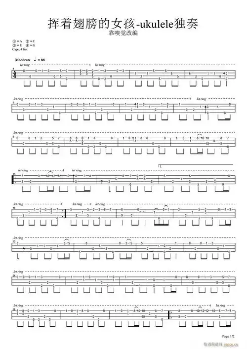 挥着翅膀的女孩(尤克里里指弹独奏)