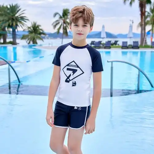 儿童泳衣男童泳裤小中大童字母泳衣男孩宝宝大码速干泡温泉游泳裤