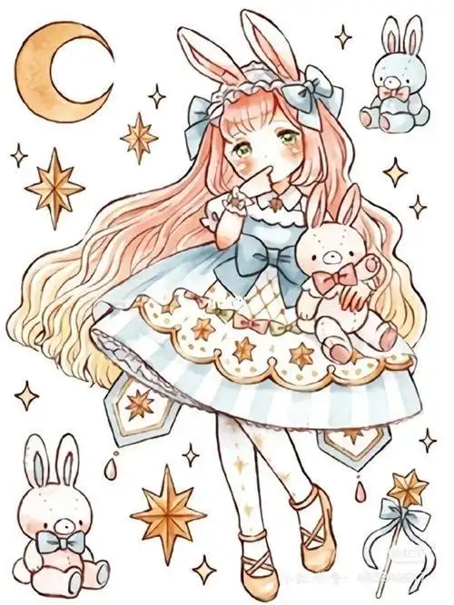 q版萌化少女心可爱手绘素材简笔画|可爱简单女孩头像少女人物手帐