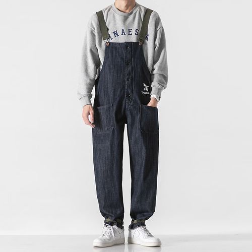 肥胖工装背带裤男美式复古痞帅吊带裤潮流宽松大码胖子潮牌连体牛仔裤