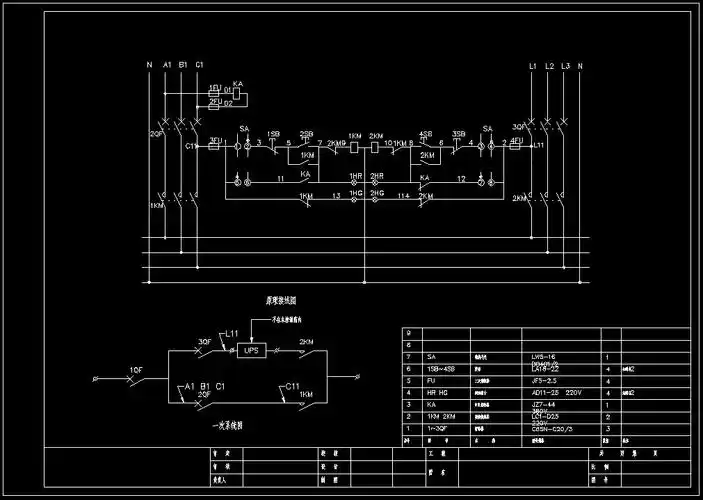 双电源自动切换原理接线图cad图纸