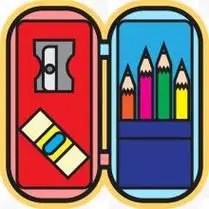 打开的文具盒矢量铅笔盒