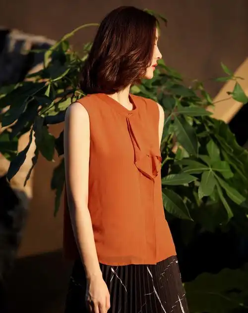 浅褐色时尚气质双层无袖上衣