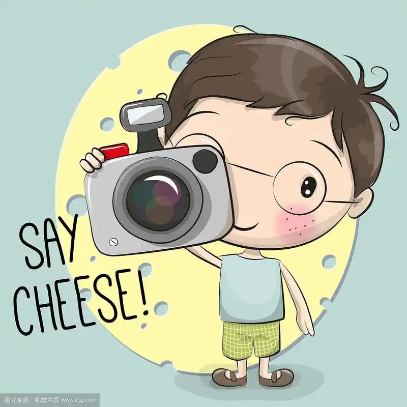可爱的卡通男孩与一个相机