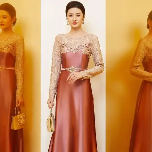 高端年会主持人晚礼服女宴会气质大牌派对舞台走秀婚宴长袖连衣裙