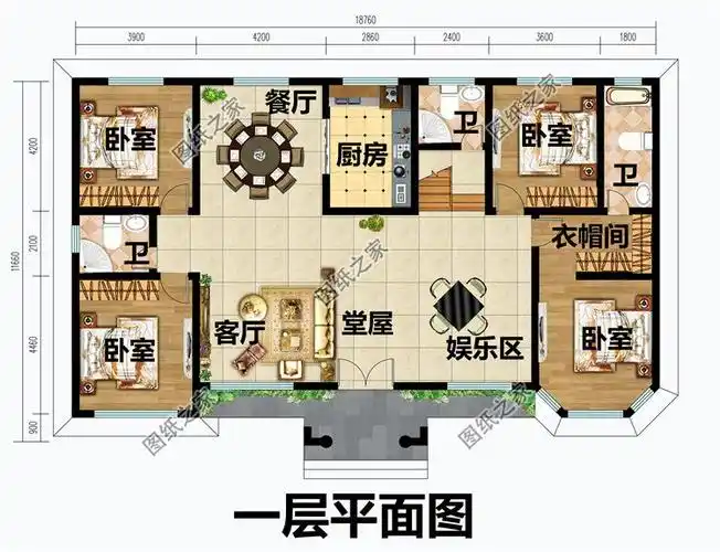 带堂屋设计一层5间平房新农村自建别墅效果图全套施工图