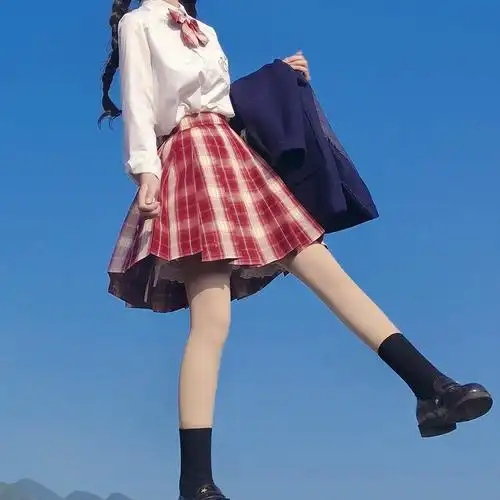 白衫一原创千樱绘梦正统jk制服格裙百褶裙红色半身裙