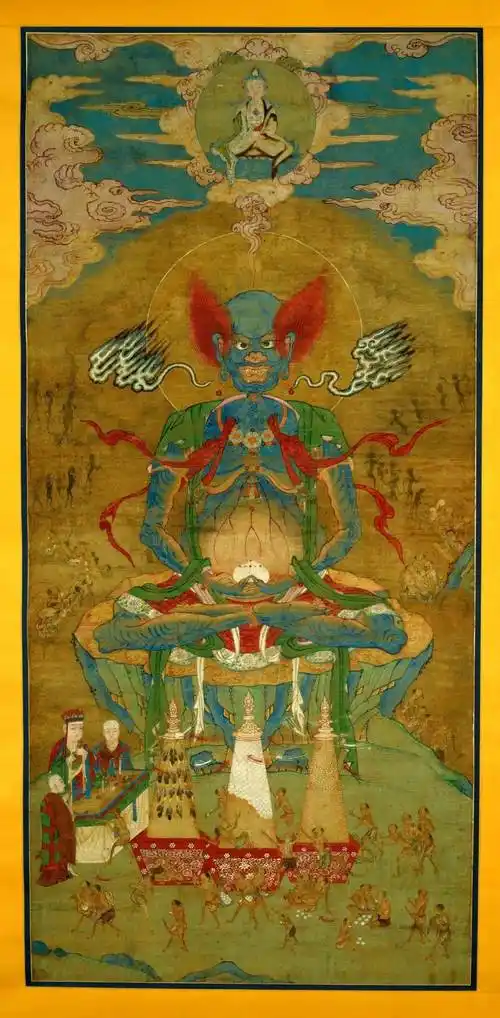 清绢本设色"幽冥教主面然鬼王"水陆画轴▲清绢本设色"冤家债主诸众"