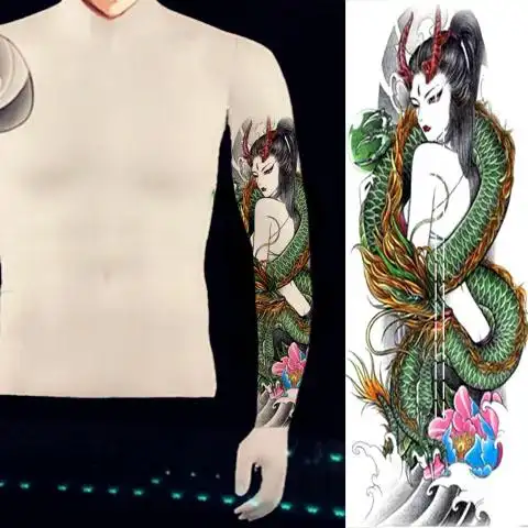 全臂龙姬艺妓般诺纹身贴防水男女持久鲤鱼美女关公赵云大臂仿真刺