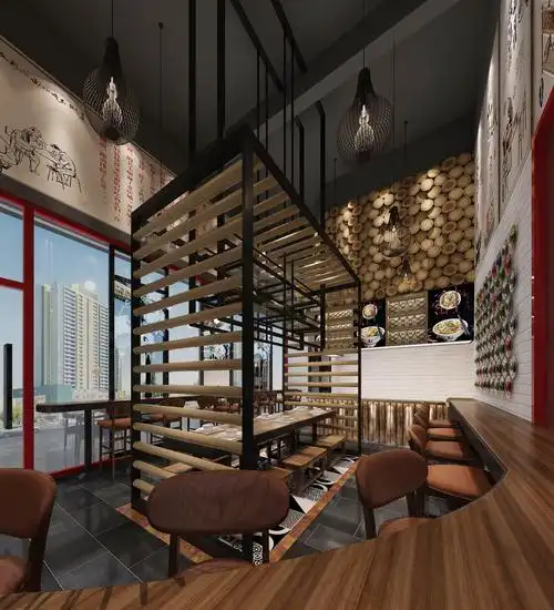 深圳餐饮小食店工业风格300平米装修效果图案例_海内设计装饰装修设计