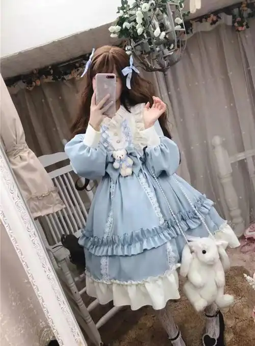 小奶糕洛丽塔冬装公主裙日常lolita新年裙子版冬款过年萝莉塔灰玻璃s