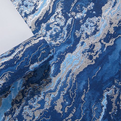 藏蓝色3d祥云浮雕墙纸 客厅书房背景餐厅茶室 新中式云朵暗纹壁纸