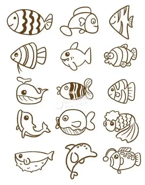 海洋鱼类简笔画场景