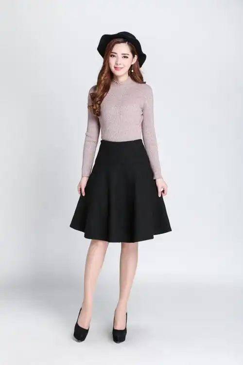 秋冬女装半身裙中年女裙毛呢字裙中裙修身显瘦口袋靴裙女dh