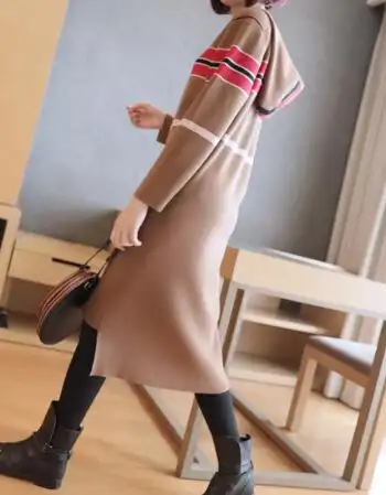 青春韩舍 女装2019秋冬季新款韩版针织连衣裙中长款时尚连帽加厚宽松