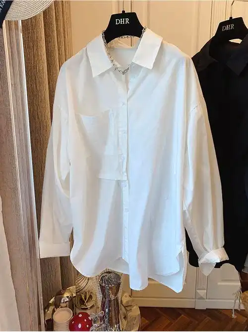 abcrcy日系原单衬衣女日本设计师小众错位纽扣造型两穿宽松长袖衬衫女