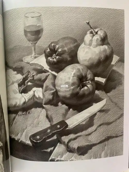 素描苹果水果刀玻璃杯