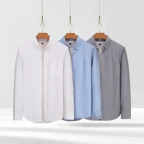 春秋新款男士全棉长袖衬衫蓝色休闲牛津纺纯棉衬衣牛仔打底外套寸