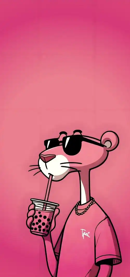 96今天给大家带来一款超级可爱的卡通壁纸——粉红豹喝奶茶!