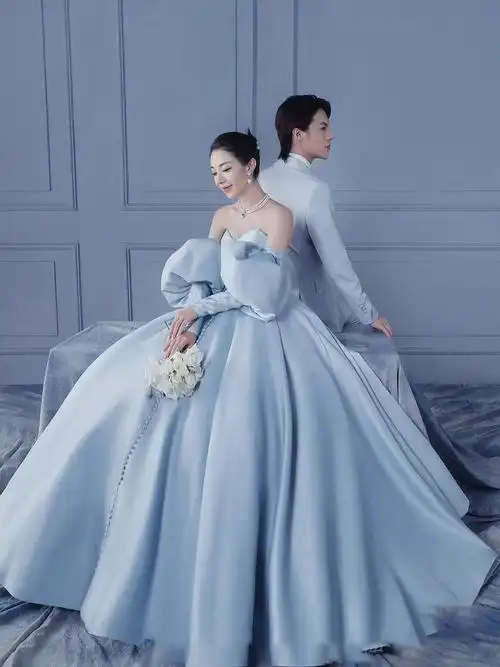 00折后价￥188影楼主题服装情侣长裙婚礼无袖纯色韩版吊带礼服黑色