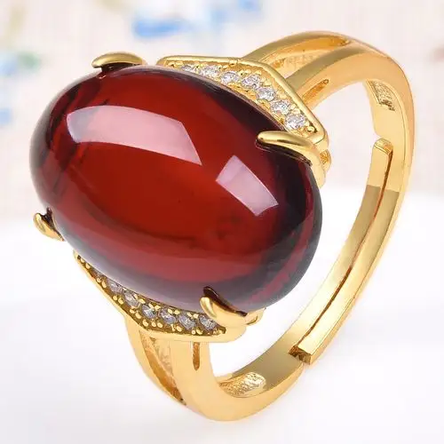 s925银镶嵌琥珀血珀蛋面戒指可调节13-15#附证书