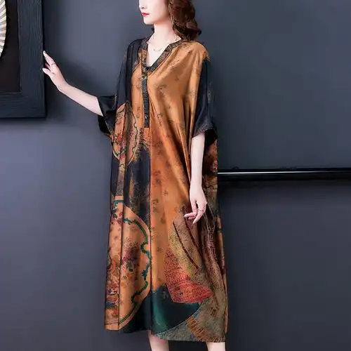 特价清仓重磅真丝连衣裙长款大牌高档宽松杭州丝绸桑蚕丝长裙女夏花色