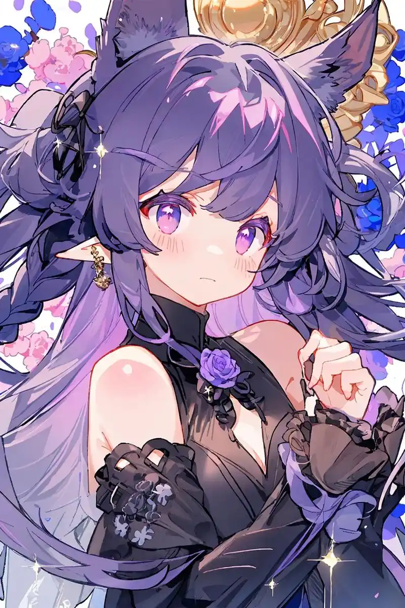 梦幻般的邂逅:二次元女孩与紫色花海的浪漫瞬间