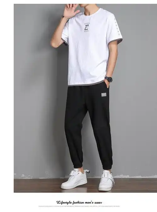 衫逸嘉短袖男夏季2022新款潮男生搭配一套帅气休闲夏装冰丝衣服免搭两