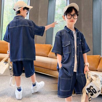 迪士尼男童夏装牛仔短袖衬衫套装儿童装童装潮帅气衣服男孩夏季薄款