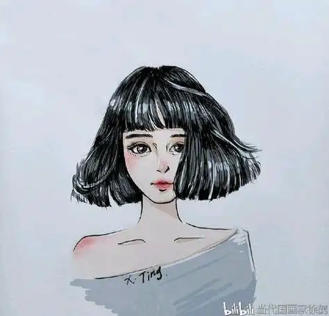 当代国画家徐鹤推荐短发女孩插画头像集锦