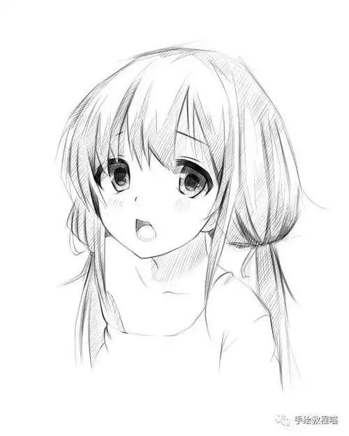 手绘教程:教你画一个萌萌哒的《撒娇的动漫女孩》 素描风格