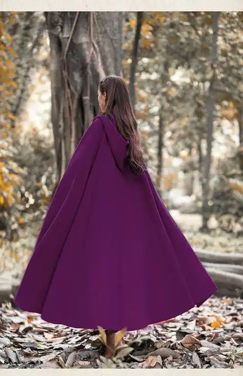 大红色斗篷毛呢大衣女复古小红帽披风秋冬女士呢子外套女式妮子尼子乐