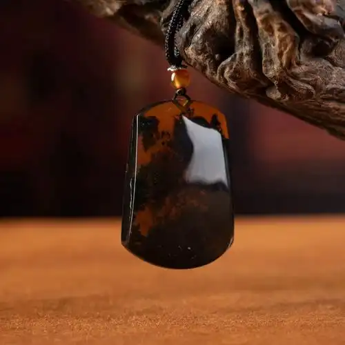 佛家七宝天然缅甸琥珀植物溶洞山水无事牌挂件项链吊坠精美收藏