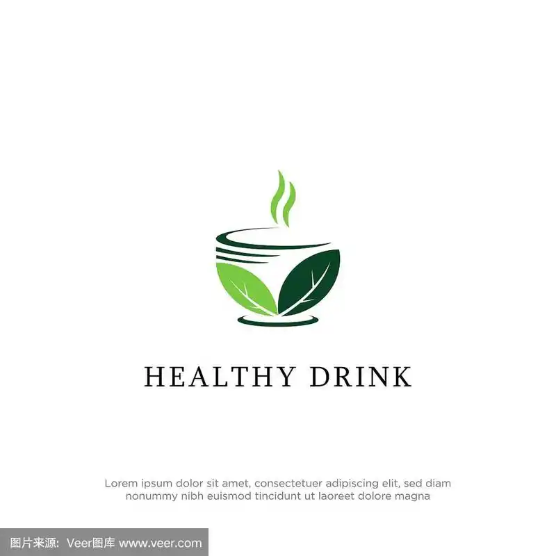鲜健康饮品标志设计矢量,杯具叶片和烟平设计灵感