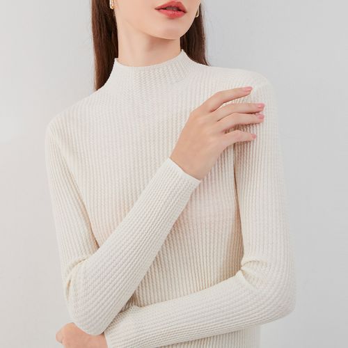 【100%绵羊毛】立体肌理羊毛衫女半高领显瘦针织衫毛衣