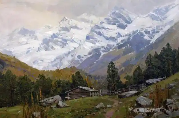 雪山之美俄罗斯画家亚历山大巴比奇油画