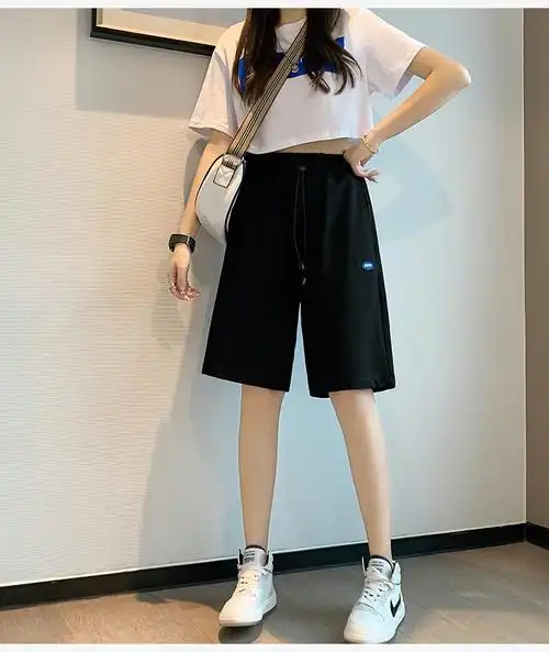 初中生短裤女过膝盖女生学生马裤宽松高中宽腿少女夏季外穿体育考试