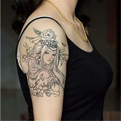 社会男女草本纹身艺伎刺青虞姬赵子龙花臂半防水持久逼真儿童贴纸玩具