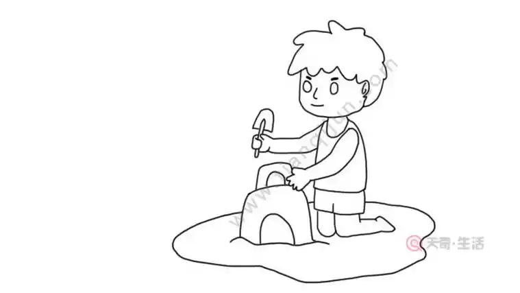 玩沙小男孩简笔画步骤  玩沙小男孩简笔画教程