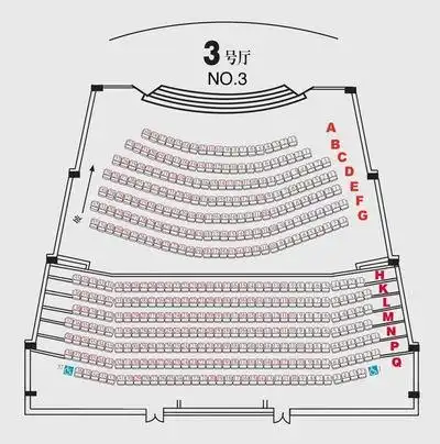 观众席共有12排,座位387个.高坡度,低视野,无遮挡.
