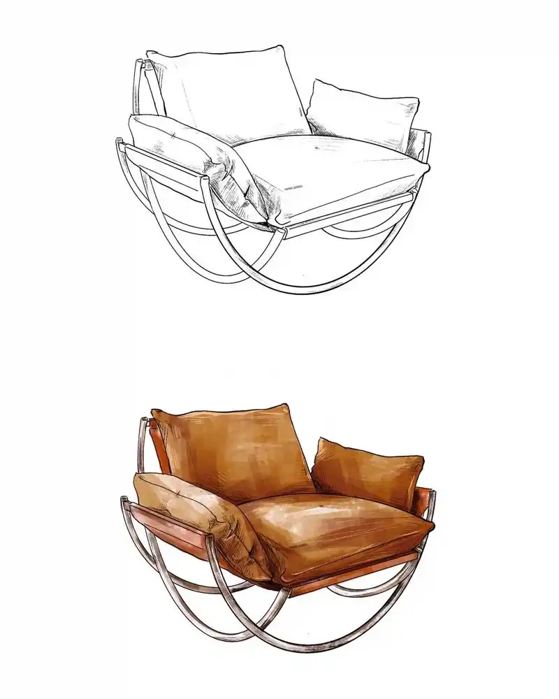 家具手绘教程|procreate单体手绘.【现代休闲椅家具单 - 抖音