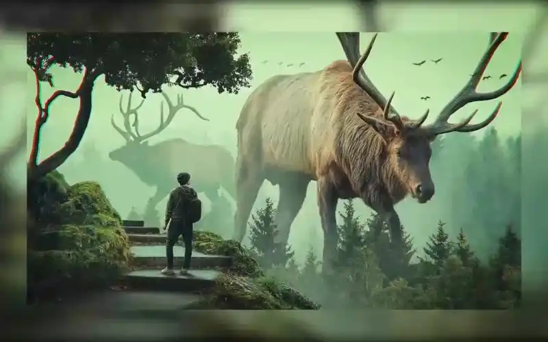 ps进阶教程「含素材」教你用ps合成搭建创意场景海报(山间巨鹿)视频